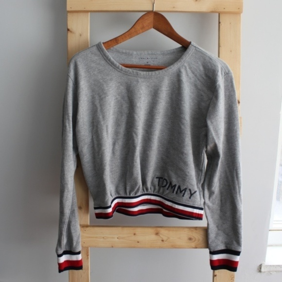 Tommy Hilfiger Tops - Tommy Hilfiger Cropped Striped Sweatshirt